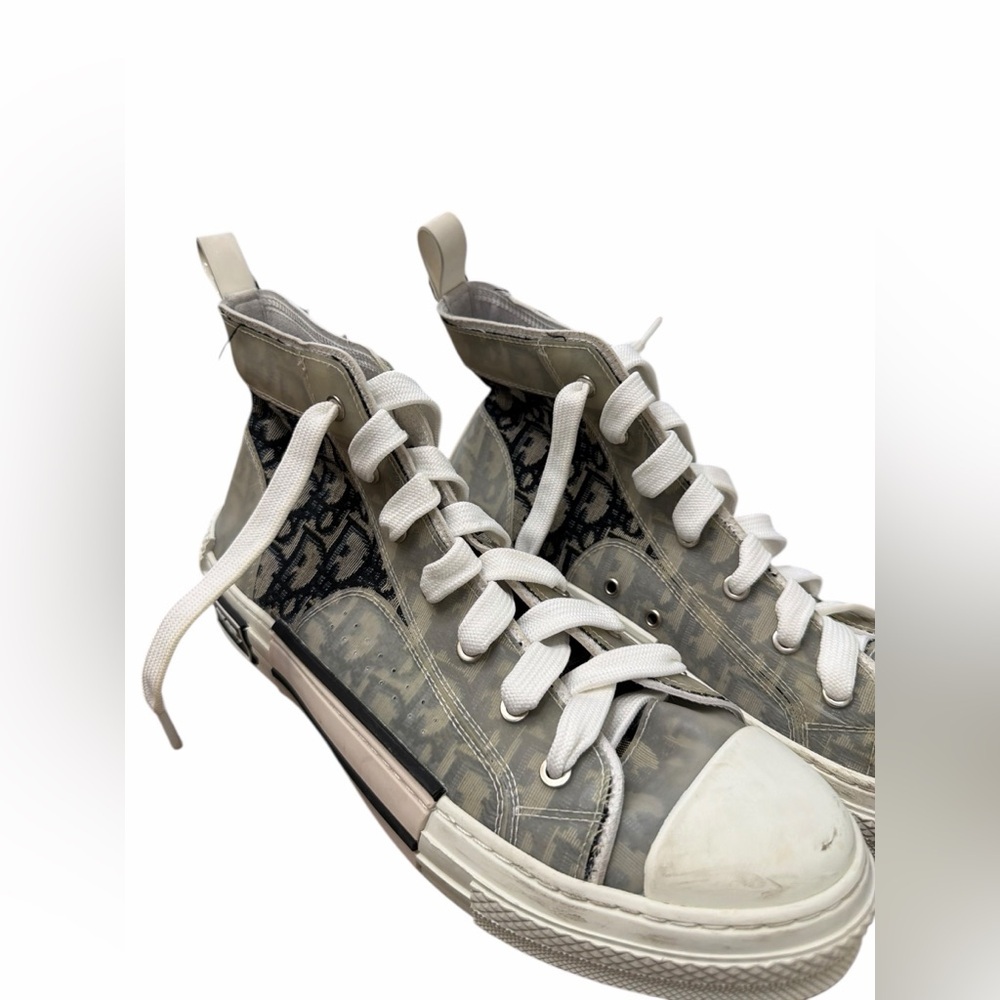 Dior Gray and White B23 Monogram High-Top Oblique Technical Canvas Sneakers - Picture 6 of 10